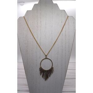 Necklace Gold w/ Multicolored Beaded Pendant